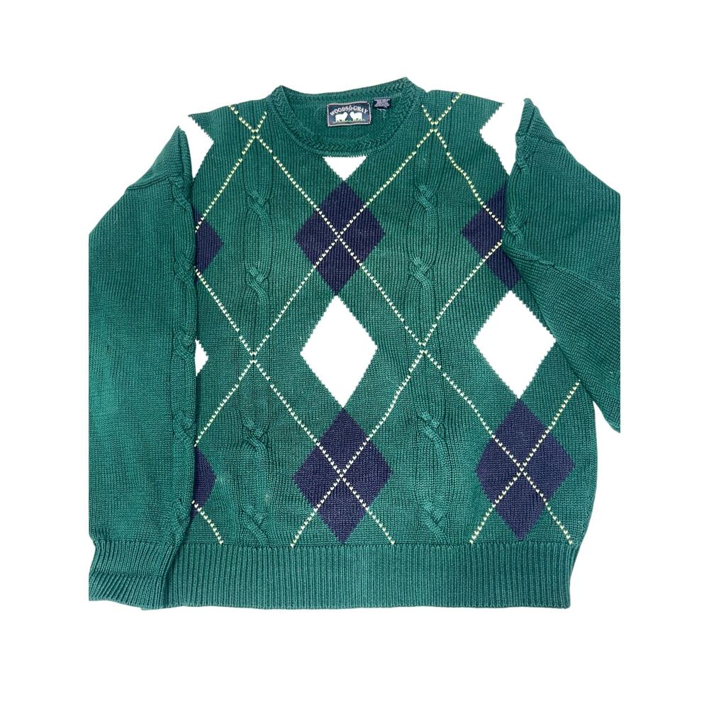 Woods & Gray Argyle Sweater XL Green Preppy Golf Grandpa Core 100% Cotton